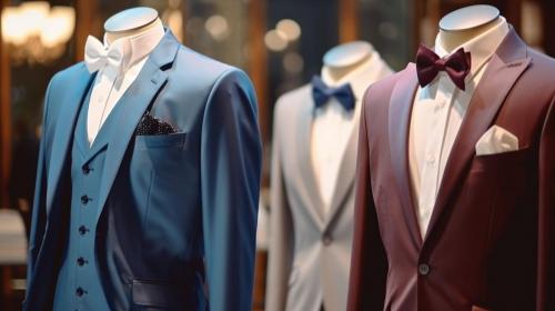 Men suits in men's fashion shop, Fashionable men's clothing store.